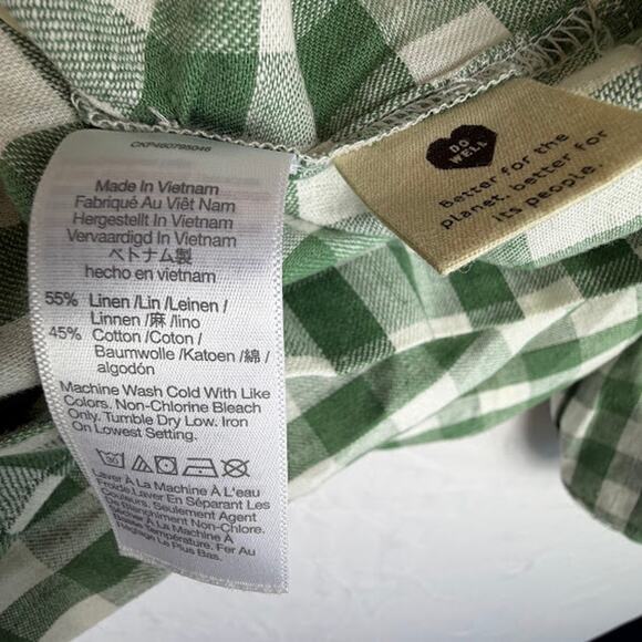 Madewell Gingham Puff Sleeve Crop Top Green Linen Blend XS - Picture 4 of 4